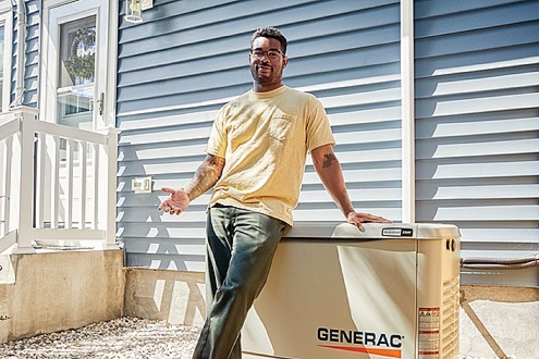 man standing in front of standby generator